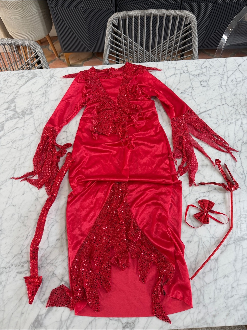 VTG Red Sequin Devil Costume Girls Sz 8/9Y Dress
